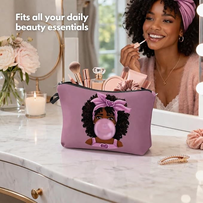 African American Makeup Bag for Purse Afro Black Cosmetic Bags for Women Inspirational Gift Small Funny Cosmetics Pouch Travel Bag Cases for Toiletries Accessories Organizer