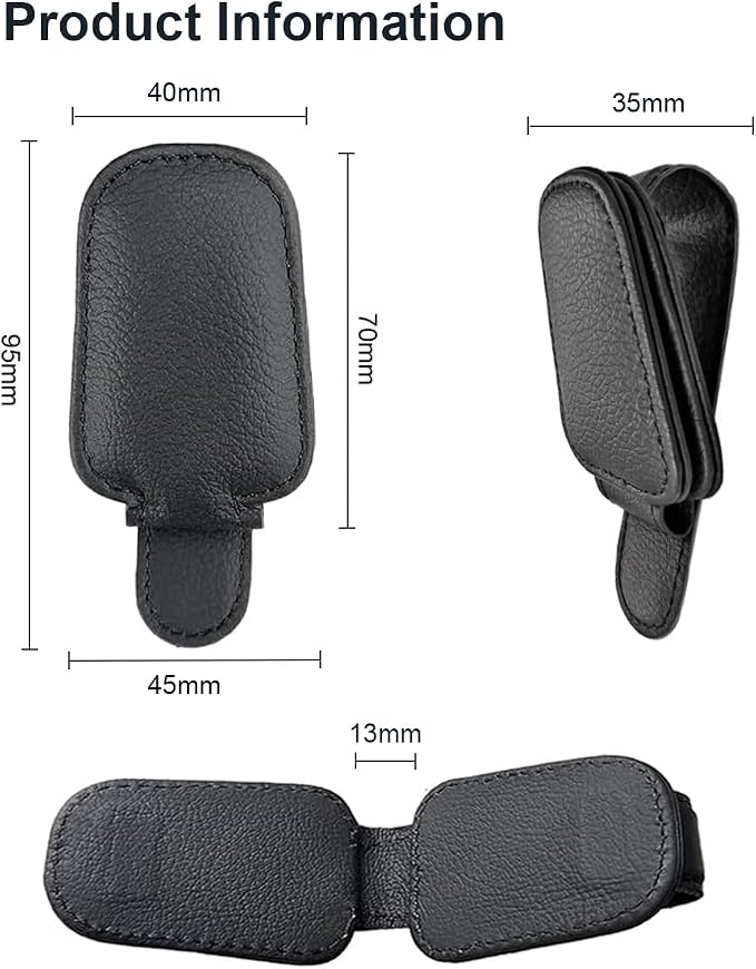 Sunglasses Holder for Car, Magnetic Leather Sunglasses Clip for Car Visor, Eyeglass Hanger Clip for Car Sun Visor (A Black)