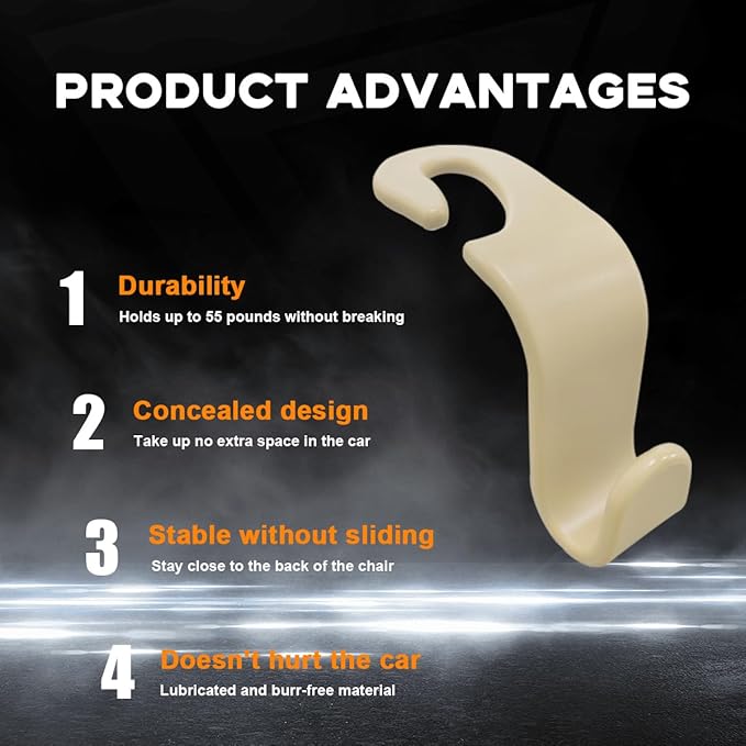 povtii 4PCS Car Seat Headrest Hook, Auto Back Seat Hanging Storage Organizer, Vehicle Seatback Hanger Holder for Purse Handbag Coat Umbrella, Universal Interior Car Accessories (Beige)