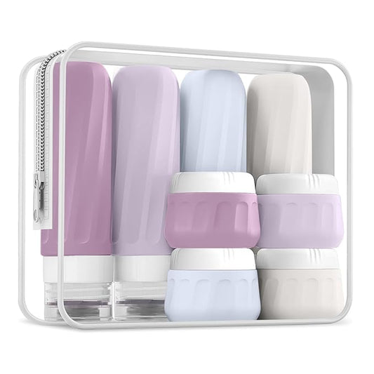 Mrsdry Travel Size Toiletries 8 Pack, TSA Approved 3oz/1oz Silicone Refillable Containers with Clear Travel Bag