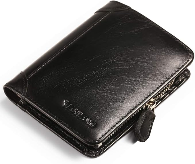 MANBANG Mens Wallet Zipper Genuine Leather RFID Card Holders Cowhide Zip Coin Pocket Bifold wallets for men