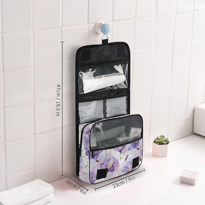 senya Hanging Travel Toiletry Bag Kit Boys Makeup Case Cosmetics Organizer for Men Women (Delicate Abstract Flowers)