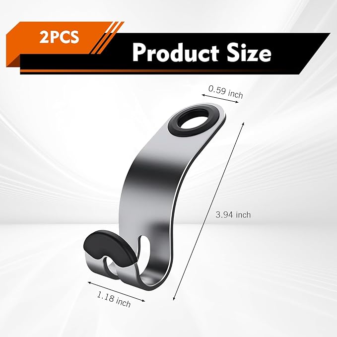 2PCS Car Headrest Hooks, High Load Capacity Heavy-Duty Metal Car Seat Hooks, Hidden Design Headrest Hanger for Handbag Bag Hardhat, Universal for Most Vehicles