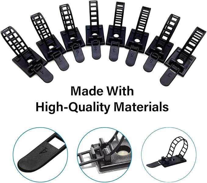50PCS Adjustable Cable Tie Mounts – Adhesive Cord Clips with Screw Hole, Reusable Cable Organizer for Desk TV PC Gaming Wire Management, Black – Cable Tie Up