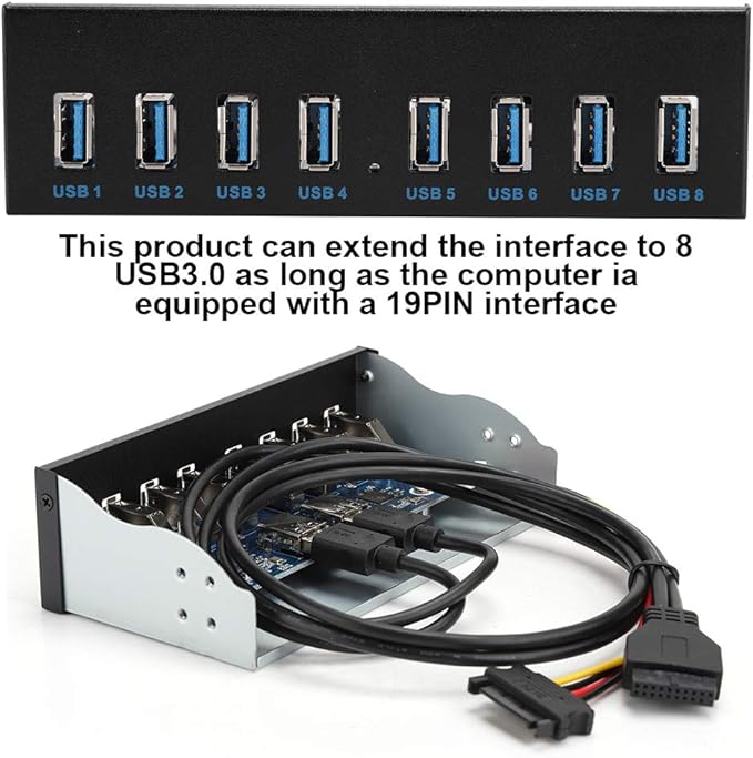 USB3.0 8-Port Optical Drive Front Panel,19Pin 8-Port Hub Optical Drive Expansion Pc Computer Front Panel Adapter,5.25 Inch Optical Drive Box Provided of