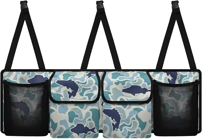 Fish Hunter Camo Car Trunk Organizer Space Saving Hanging Automotive Back Seat Organizers Storage Bag with 4 Pocekts Car Accessories Interior for Most Cars,SUV,Sedan