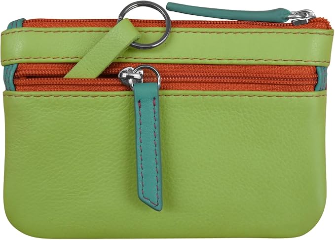 ili New York Mini Leather Coin Purse, Compact Genuine Leather Pouch with Key Ring & RFID Protection, Used for Coins, Keys and Cards, Ideal for Travel and Everyday Carry, Citrus