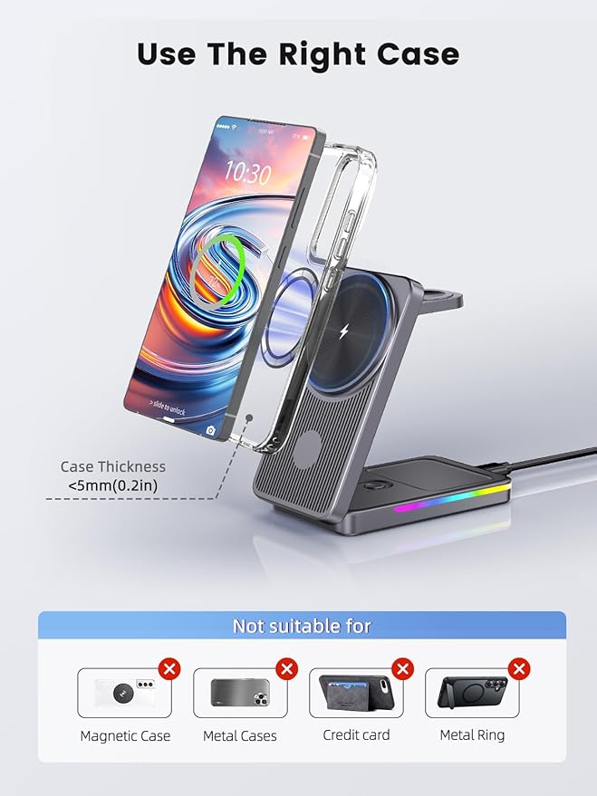 Magnetic Wireless Charger for Samsung Galaxy S26 Ultra, 3 in 1 Wireless Charging Station for Samsung Watch 8, Travel Foldable MagSafe Charger Stand for Android S25 Ultra/Z Fold/Z Flip 7, Buds 4 Pro