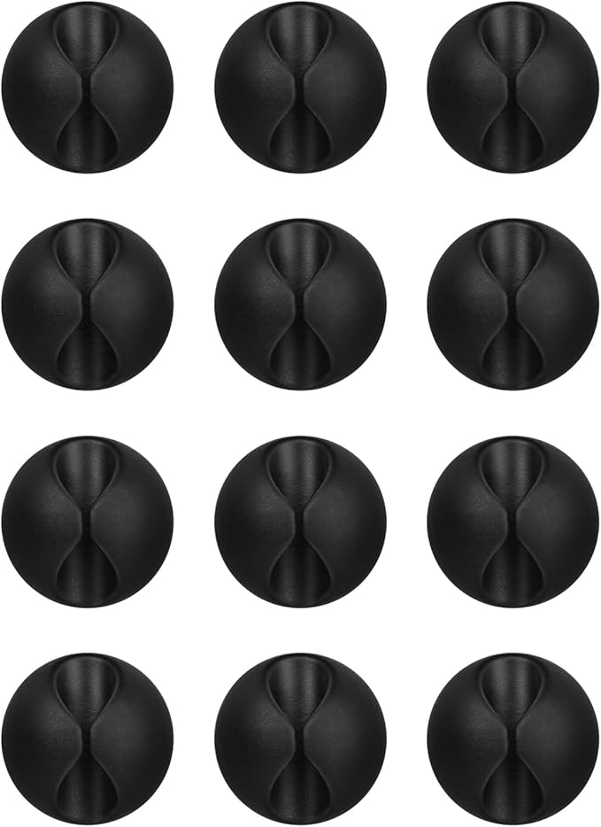 Cord Holder Cable Holder, 12PCS Black Adhesive Cable Clips Cord Organizer Charger Holder Wire Management Keeper for Nightstand, Office, Desk or Mouse