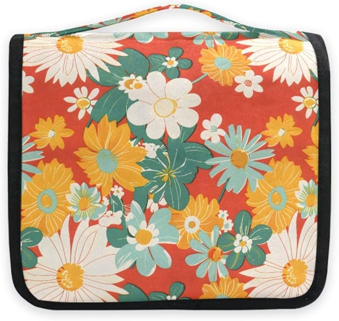 senya Hanging Travel Toiletry Bag Kit Boys Makeup Case Cosmetics Organizer for Men Women (Flowers Retro)
