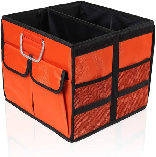 Car Trunk Organizer for SUV, Truck, Auto. Durable Collapsible Cargo Storage. With Extremely Strong Non-Slip Bottom Strips, Waterproof Bottom, Durable Materials(Small without cover, Orange)