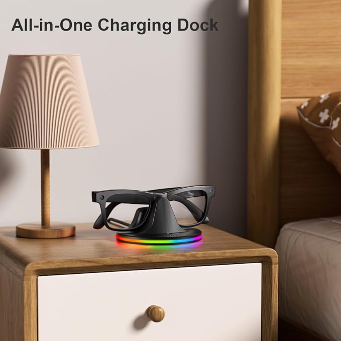 Charging Dock for Meta Glasses Ray-Ban: Wayfarer, Skyler, Headliner & Oakley HSTN Smart Glasses Charger with LED Power Status Light, Black