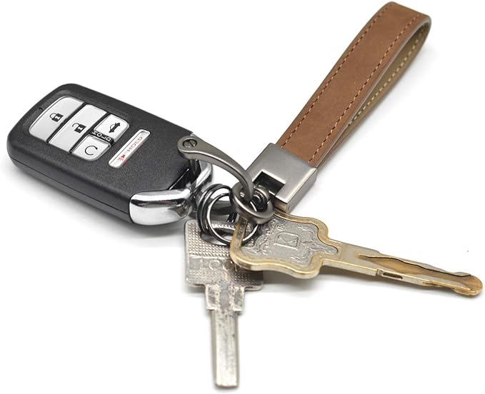 MECHCOS Car Key Fob Keychains Genuine Leather Keys Chain Holder for Men and Women with D-Ring, Screwdriver, Key Rings and 360 Degree Rotatable Swivel, Coffee Color