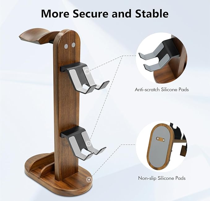 Controller Holder with Headphone Stand - Wood Gaming Controller Stand for Xbox PS5 PS4 Switch Pro, PC Gaming Accessories - Present Idea for Husband, Boyfriend, Gamers, Game Lover, Game Room Decor