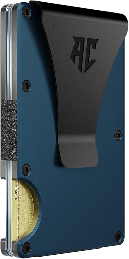 wallets for men - Men's Minimalist Credit Card Holder - Slim Wallet for Men with RFID Blocking - Front Pocket Metal Wallet with Money Clip (Navy)