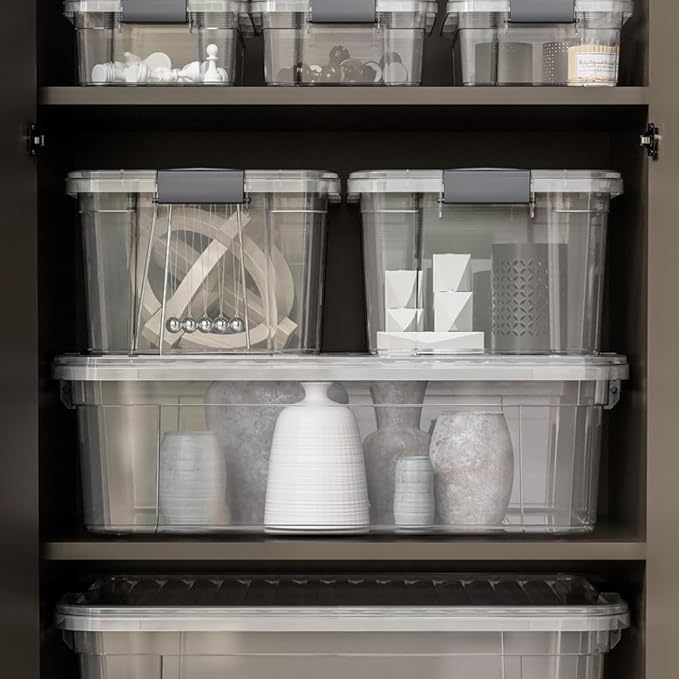 Superio Clear Storage Boxes with Lids, 28.5 Quart BPA Free Plastic Containers, Bins for Organizing, Stackable Crates, Organizer Totes for Home, Office, School, and Dorm, 5 Pack