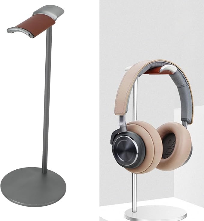 Headphone Stand,Headset Holder,Aluminum Alloy Earphone Stand with Supporting Bar,Solid Base for Most Headphones Size (Silver) (Black) (Grey)