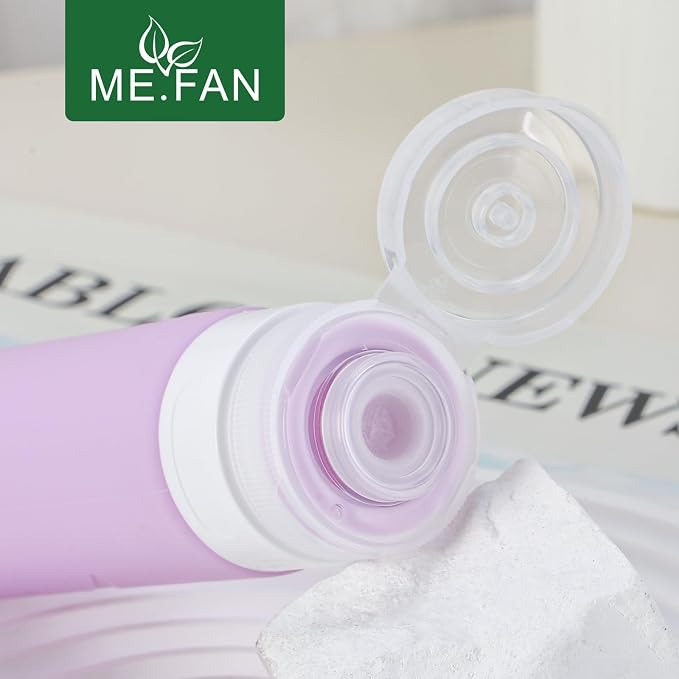 ME.FAN Travel Bottles for Toiletries,3oz Silicone Travel Size Containers, TSA Approved Squeezable Portable Split Bottle, Travel Accessories for Conditioner Shampoo Lotion - 4 Pack Morandi