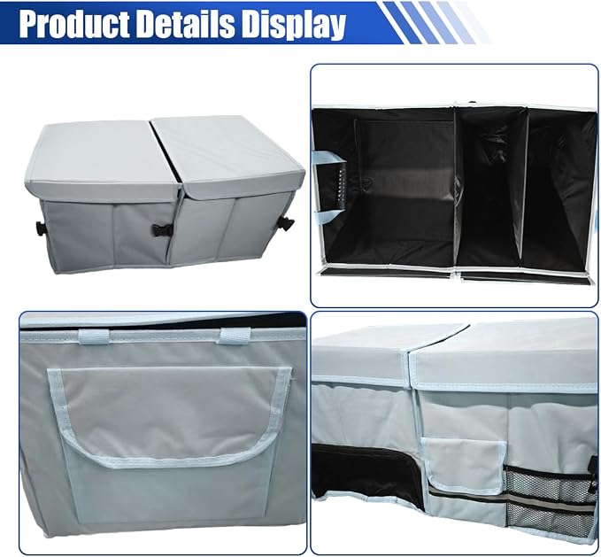 Car Trunk Organizer, Collapsible Multi Compartment Cargo Storage Box with Lid & Reinforced Handles, Adjustable Waterproof Vehicle Storage Organizer Accessories for Car SUV Truck (Gray)