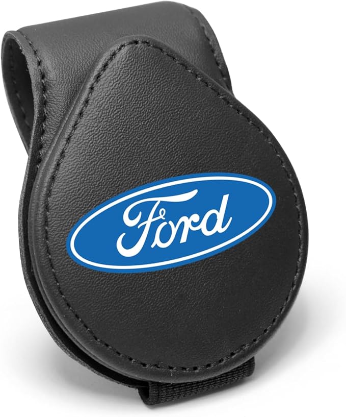 iPick Image for Ford Logo Logo Black Leather Magnetic Sunglass Holder Car Sun Visor Mount Clip - Official Licensed