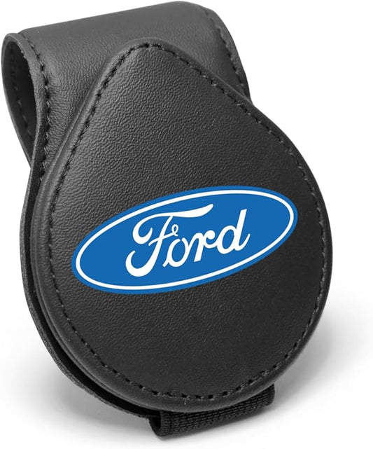 iPick Image for Ford Logo Logo Black Leather Magnetic Sunglass Holder Car Sun Visor Mount Clip - Official Licensed