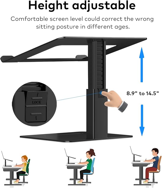 Laptop Stand for Desk, Ergonomic Aluminum Laptop Stand Adjustable Height from 7-15", Sitting and Standing Laptop Riser for 10-17" Notebook