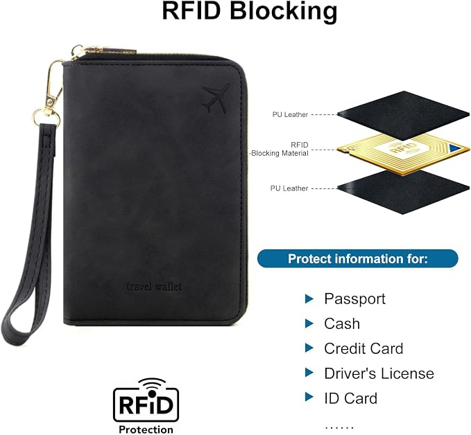 Passport Holder for Travel Women and Men RFID Passport Holder with Zipper Passport Case Passport cover Passport Wallet Travel Essentials and Accessories