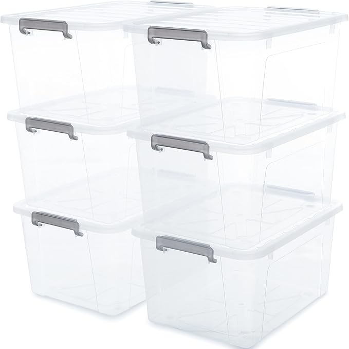 ITYLIFE CITYLIFE Citylife 6 Packs 44.4 QT Plastic Storage Bins with Lids Large Stackable Storage Containers for Organizing Clear Storage Box for Garage, Closet, Classroom, Kitchen