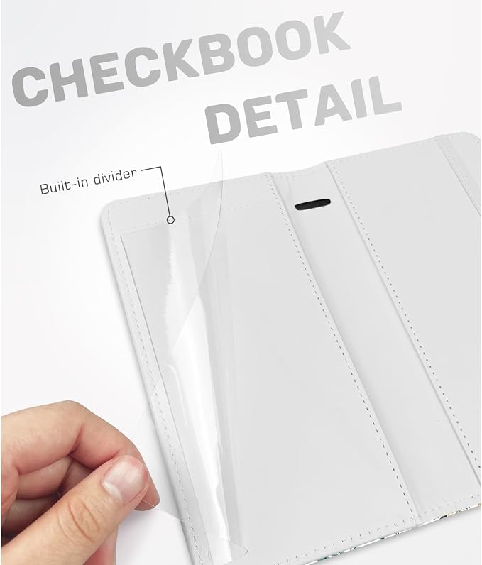 Letter Checkbook Cover, RFID Blocking Checkbook, Stylish, Lightweight, Slim Durable, Multi-Functional Checkbook Holder for Personal and Business Checks (Flower and Grass)