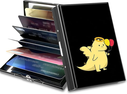 Slim Credit Card Holder, Dinosaur RFID Blocking Metal Wallet for Men & Women, Aluminum Minimalist Hard Case Pocket-Sized Business Cards Organizer (Fits Up to 10 Cards)