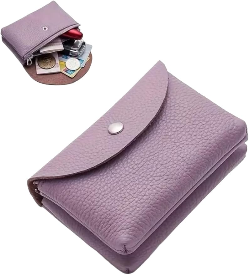 Genuine Real Leather Coin Purse Small Wallet for Women Men, Card Holder Case, Jewery Lipstick Organizer (Purple)