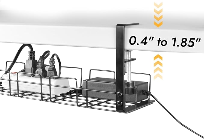 Under Desk Cable Management Tray No Drill - 15.7'' Long 5.1'' Wide Workspace Organizers, Pc Accessories, Steel Cord Organizers, 4 Cable Holder, 12 Roll Cable Organizer Straps(Black)