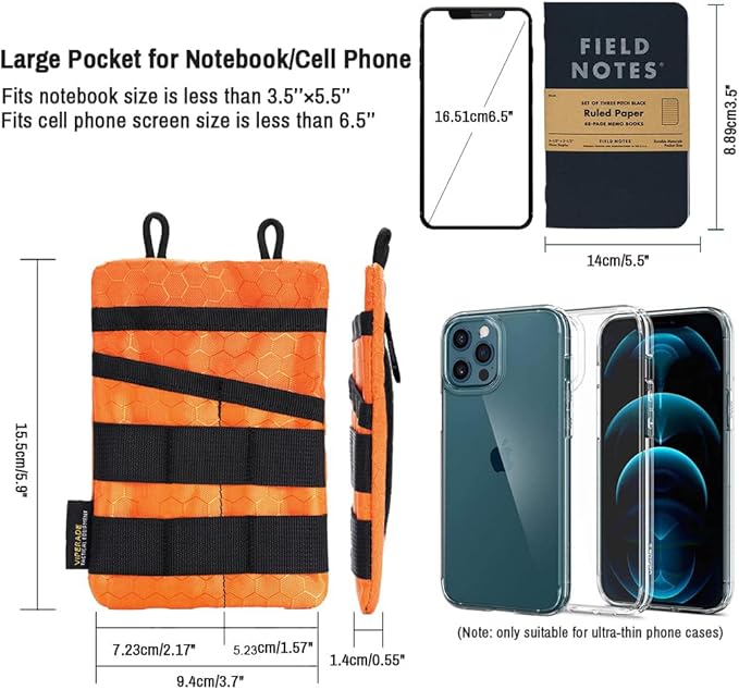 VIPERADE VE3-P Pocket Organizer Pouch, EDC Organizer Men with DIY Patches Area, EDC Pouch with 4 Tool Storage Pocket Pouch for Flashlight, Pocket Knife, EDC Pen, EDC Gear (Orange)