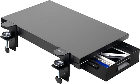 VIVO Premium Clamp-on 24 x 14 inch Desk Extender with Built-in Storage Drawer, Keyboard Tray, Side Table Extension Office Organizer, Black, DESK-EXT24D
