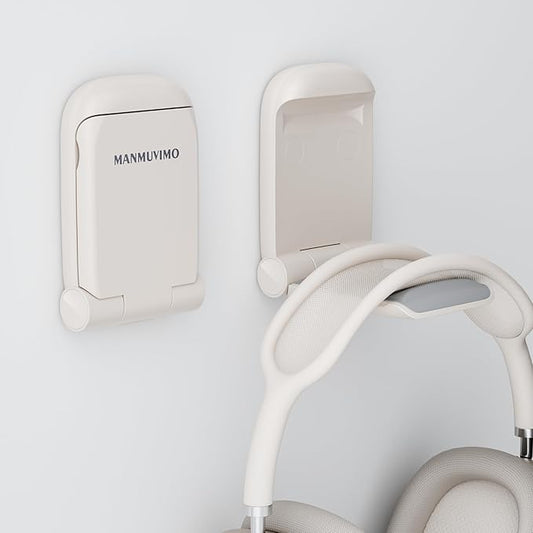 MAMUVIMO Headphone Stand, Headset Stand Foldable ＆ Sticky, Headphone Holder Hook Mount with Non-Slip Silicone, Adhesive Earphone Desk Hanger Clip Space-Saving for Airpods Max, All Earphones- Starlight