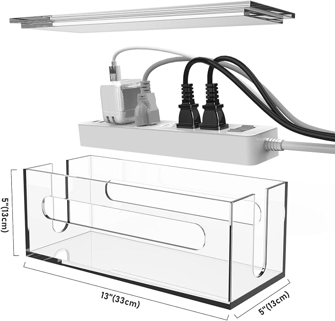 Cable Management Box Acrylic Cord Organizer Box Power Strip Storage Box to Hide Wires, Clear
