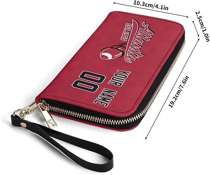 Custom Sports Team Zip Organizer Wallet-Personalized PU Leather Wristlet Wallet with Name Number,Multi-Card Slots,Wrist Strap,Fan Gift for Men Women.