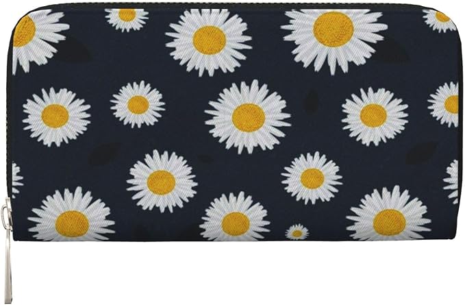 Sunflower Daisy Floral Wallet for Men Women Elegant Long Clutch Zip Around Travel Leather Coin Purse Large Capacity Credit Card Holder Handbag