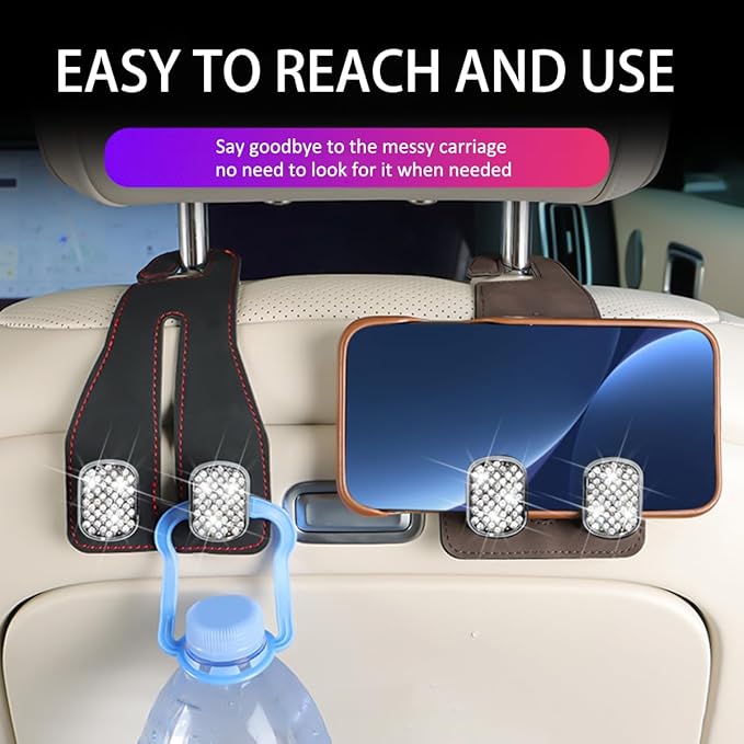 Zpana 2 PCS Car Seat Headrest Hook, Leather Vehicle Seat Back Hanger for Purses Bags, Metal Automotive Interior Storage Organizer Hooks Accessories, Universal for SUV, Truck, RV (Brown)