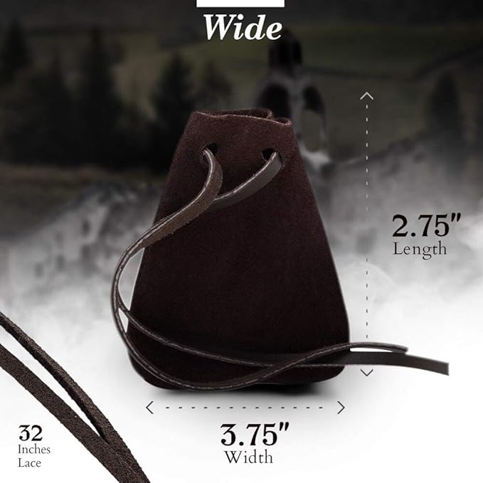 Nabob Leather Leather Drawstring Pouch, Coin Bag, Medicine Tobacco Pouch Medieval Reenactment Made in U.S.A Size 3.75" x 2.75"
