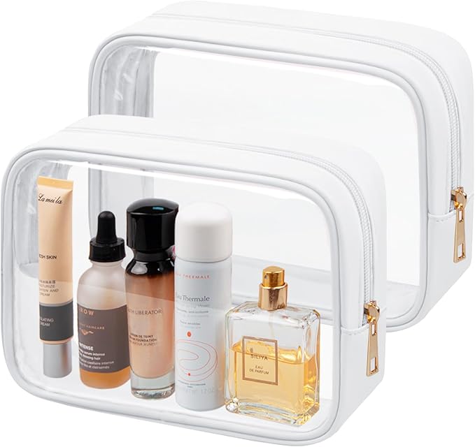 TSA Toiletry Bag Clear Makeup Bag Travel Essentials Cosmetic Bag for Men and Women White 2Pcs