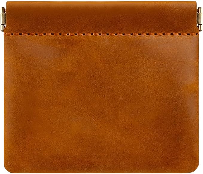Genuine Leather Mini Squeeze Coin Purse Pouch Small Coin Wallet Change Holder Portable Leather Pocket Cosmetic Bag Travel Makeup Lipstick Pouch Crimp Closure for Women Men