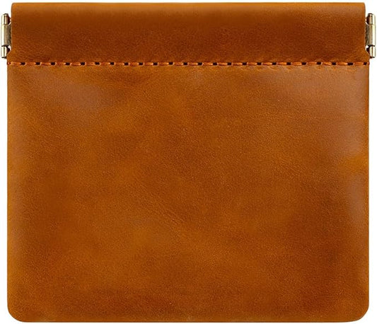 Genuine Leather Mini Squeeze Coin Purse Pouch Small Coin Wallet Change Holder Portable Leather Pocket Cosmetic Bag Travel Makeup Lipstick Pouch Crimp Closure for Women Men