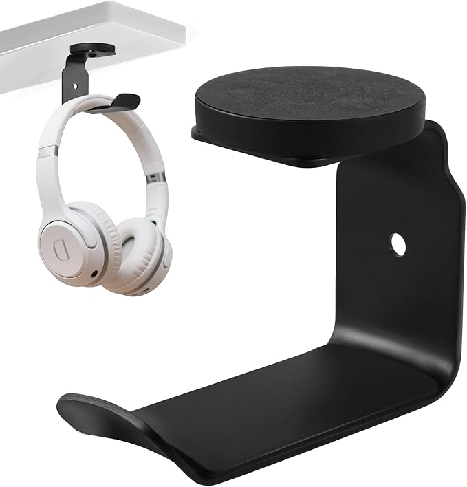 Magnetic Headphone Holder, Large Headset Hooks, Aluminum Headphone Hanger for Desk & Table, Headphone Mount Stand with Rubber Pad, Compatible with All Computer/Gaming Headsets (Black)