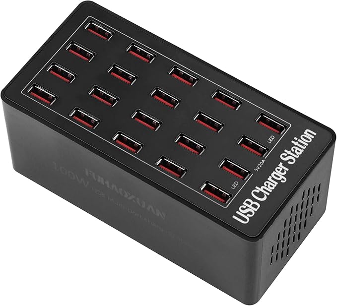 Charging Station, 100W 20-Port USB Multi Device Charger Hub with Intelligent Safety Features, Compact Power Strip for Phones, Watches, Pads, Speakers, Headphones & PS, Ideal for Home Office & Travel