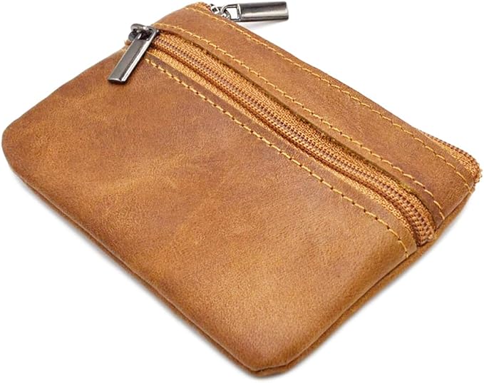 Freezx Women Genuine Leather Coin Pouch Zip Mini Purse Wallet Key Chain Double Zipper