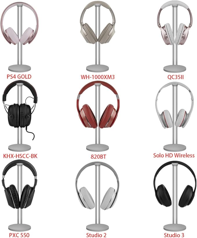 GEEKRIA Aluminum Alloy Headphones Stand for Over-Ear Headphones, Gaming Headset Holder, Desk Display Headphone Hanger with Solid Heavy Base, Compatible with Beats, Sennheiser (Matt Silver)