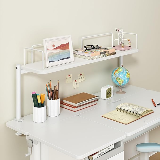 Clamp On Desk Organizer Shelf Extender Side Table Shelf Metal Desk ShelfTable Shelving Unit Design C-Clamp-on Above Or Under Desktop StorageShelf(White,80cm/31.5")