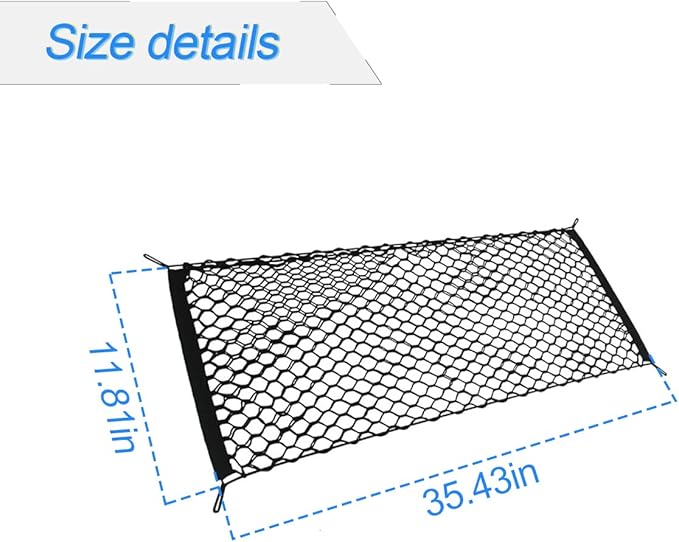 Hanemia Car Rear Cargo Net, Adjustable Elastic Storage Organizer Net, Trunk Cargo Storage Net, Universal Fit for Car, Vehicle, SUV (35.4" x 11.8")