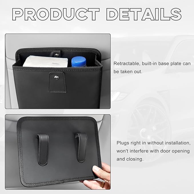 Yourkar Car Trash Can, Foldable Waterproof Leather Car Garbage Organizer Holder, Automotive Mini Dustbin Container with One Roll Trash Bag, Universal Interior Car Accessories (Beige, M)